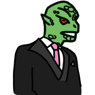 a humanoid lizard person in a business suit